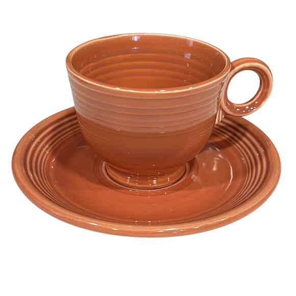 Vintage Fiestaware Fiesta HLC Ring Handle Cup & Saucer Rose - Picture 1 of 7